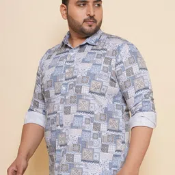 John Pride Men Spread Collar Printed Plus Size Pure Cotton Casual Shirt image 4