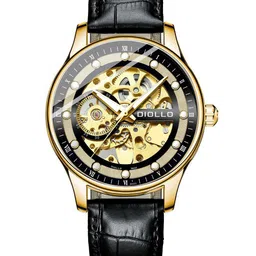 DIOLLO Men Printed Dial & Leather Analogue Automatic Motion Powered Watch DIO21-GOLD image 1