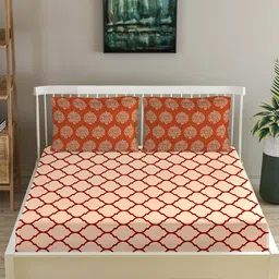 Trance Home Linen Unisex Red 210 TC Geometric Print Cotton Queen Bedsheet image 1