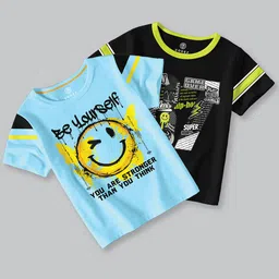 CODEZ Boys Pack Of 2 Typography Printed Round Neck Cotton T-shirts image 1