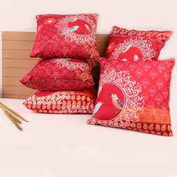 STITCHNEST Multicoloured Set of 5 Ethnic Motif Print Square Cushion Covers-image-45
