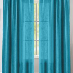 HOMEMONDE Blue 2 Pieces Sheer Rod Pocket Cotton Long Door Curtains-picture-0