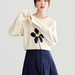 JC Collection Floral Printed Round Neck Long Sleeve Sweater image 5