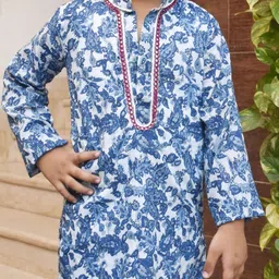 Fayon Kids Boys Floral Printed Pure Cotton Kurta with Pyjamas image 2