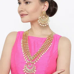 Shining Diva Gold Plated Artificial Stones-Studded & Beads Beaded Necklace & Earrings image 4