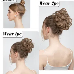 FIMBUL 2-Pcs Messy Curly Hair Bun Extensions - Black image 3