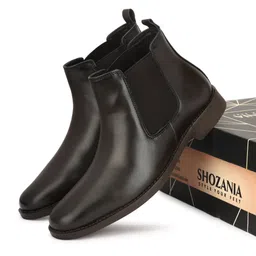 SHOZANIA Men Mid Top Leather Work Chelsea Boots image 3