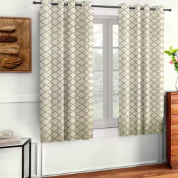 cortina Off White Polyester Abstract 5ft Semisheer Eyelet 2 Pc Window Curtains image 3