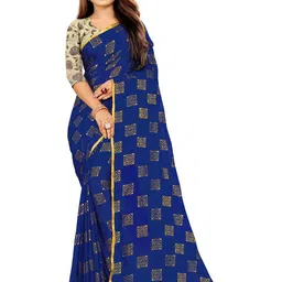Rhey Ethnic Motifs Foil Printed Zari Chiffon Banarasi Saree-image-31