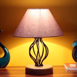 Devansh Grey Cotton Table Lamp With Wood & Iron Base-picture-21