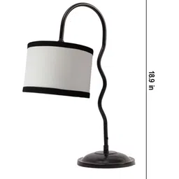 Devansh White & Black Cotton Curvy Zig Zag Table Lamp With Iron Base image 5