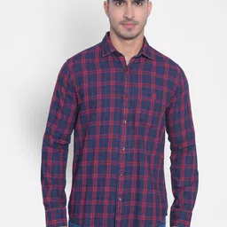 Crimsoune Club Slim Fit Tartan Checked Spread Collar Pure Cotton Casual Shirt-image-28