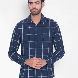 Crimsoune Club Slim Fit Windowpane Checked Spread Collar Cotton Casual Shirt-image-23