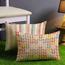 STITCHNEST Pack Of 2 Yellow Geometric Printed Rectangle Cushion Covers-picture-20
