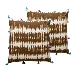 Contrast Living Brown & Beige 2 Pieces Abstract Cotton Square Cushion Covers-picture-25
