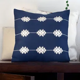 Peepul Tree Blue & White Geometric Cotton Square Cushion Covers image 2
