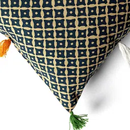 Contrast Living 4 Pieces Navy Blue & Beige Geometric Cotton Square Cushion Covers image 4