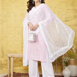 ADA Ethnic Motifs Embroidered Lucknowi Chikankari Chiffon Dupatta image 1