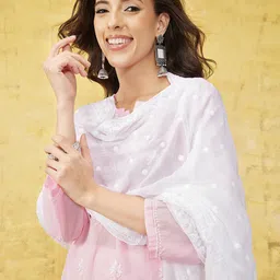 ADA Ethnic Motifs Embroidered Lucknowi Chikankari Chiffon Dupatta image 5