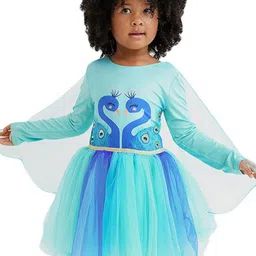 StyleCast Girls Blue Conversational Printed Cotton A-Line Dress-image-66