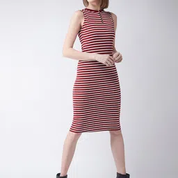 The Roadster Lifestyle Co. Women Striped Pure Cotton Sleeveless Bodycon Dress-picture-33