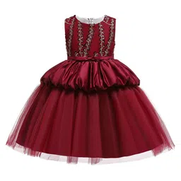 StyleCast Girls Maroon Floral Embroidered Fit & Flare Dress-image-93