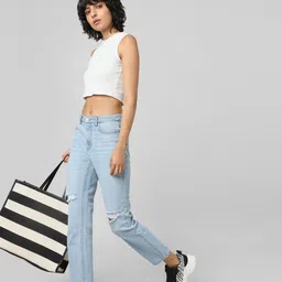 ONLY Women Straight Fit Low Distress Heavy Fade Cotton Jeans-picture-40