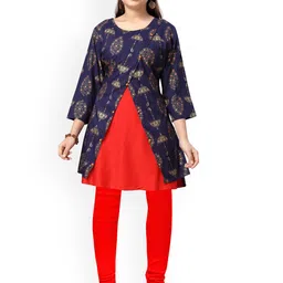 BAESD Girls Ethnic Motifs Printed Round Neck Layered Pure Cotton Kurta & Leggings-picture-43