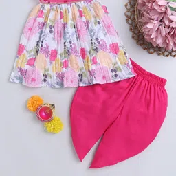 MANY FROCKS & Girls Floral Printed Regular Thread Work Pure Cotton Kurta with Dhoti Pants-picture-11