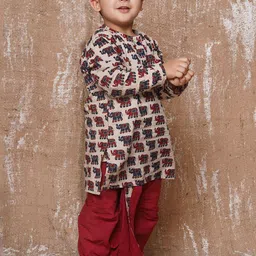 Aj DEZInES Boys Quirky Printed Pure Cotton Straight Kurta With Dhoti Pants image 4