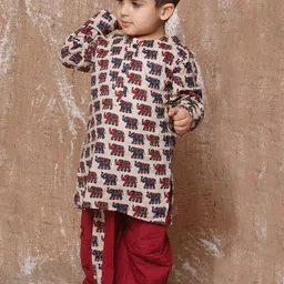 Aj DEZInES Boys Quirky Printed Pure Cotton Straight Kurta With Dhoti Pants image 3