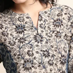 Trinjann Floral Printed Thread Work Pure Cotton A-Line Kurti image 4