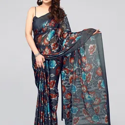 KALINI Floral Poly Chiffon Saree With Blouse Piece-picture-19