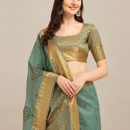 KAVINDI Ethnic Motifs Embroidered Zari Saree image 1