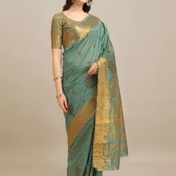 KALINI Woven Design Embroidered Silk Cotton Saree-picture-11