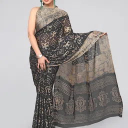 KALINI Black & Grey Batik Printed Saree-picture-32