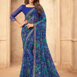 Satrani Floral Chiffon Fusion Saree image 1