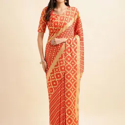 Mitera Orange & Gold-Toned Geometric Printed Pure Chiffon Saree-image-40