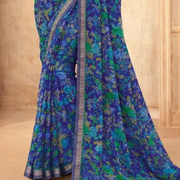 Satrani Floral Chiffon Fusion Saree image 3