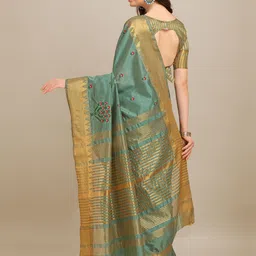 KAVINDI Ethnic Motifs Embroidered Zari Saree image 4
