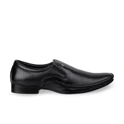 Metro Men Black Solid Leather Formal Slip-on Shoes image 4