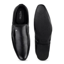 Metro Men Black Solid Leather Formal Slip-on Shoes image 2