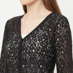 Espresso Women Black Tasselled Lace Button Shrug image 3