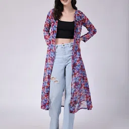 SCORPIUS Floral Printed Chiffon Longline Shrug image 3