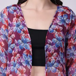 SCORPIUS Floral Printed Chiffon Longline Shrug image 2