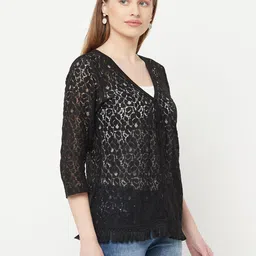 Espresso Women Black Tasselled Lace Button Shrug image 4