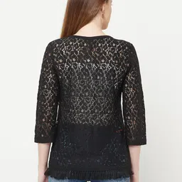 Espresso Women Black Tasselled Lace Button Shrug image 5