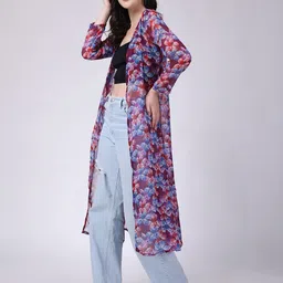 SCORPIUS Floral Printed Chiffon Longline Shrug image 4