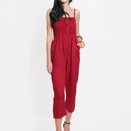 Purple State Maroon Basic Smocked Jumpsuit-image-82