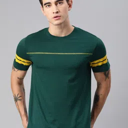 HRX by Hrithik Roshan Men Lifestyle Green Solid Round Neck Pure Cotton T-shirt image 2